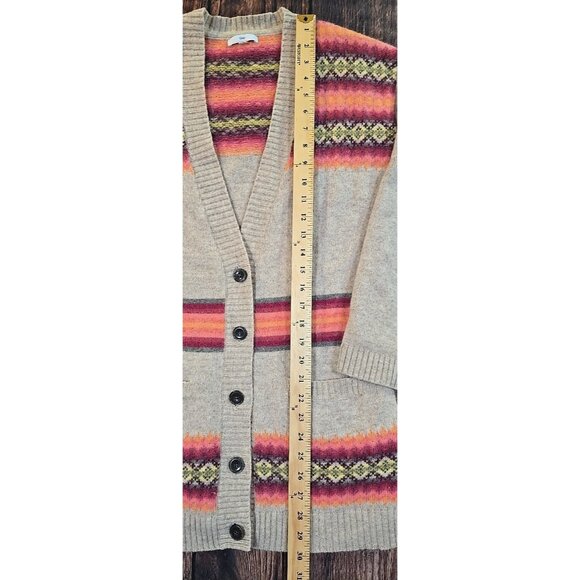 Gap Lamb's Wool Blend Fair Isle Sweater Long V-Neck Colorful Cardigan Women's S - Picture 2 of 12